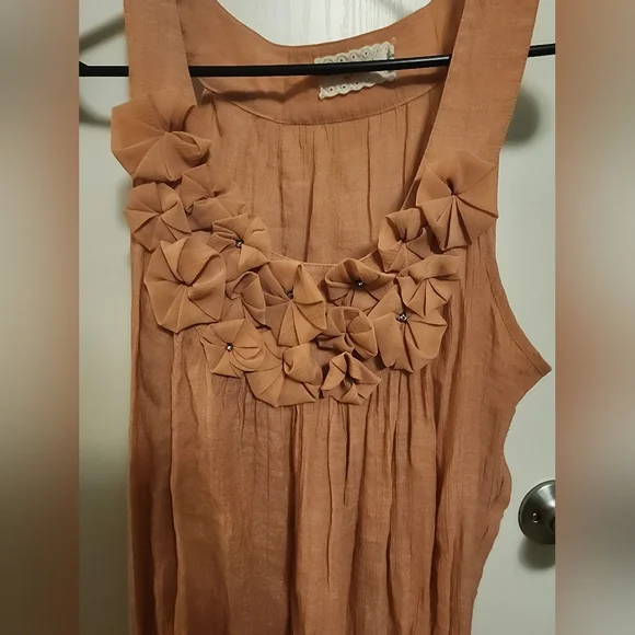 Perch by Blu Pepper Peach Lightweight Tank Wide strap Ruffles Large - Picture 2 of 5